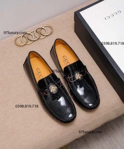 Giày lười nam Gucci con ong thêu tinh xảo trên nền da đen cao cấp