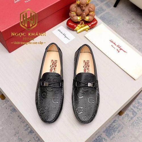 Giày lười Salvatore Ferragamo da dập logo chữ khóa lệch