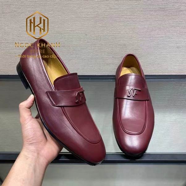 giày lười Salvatore Ferragamo nam đỏ đế cao logo chữ