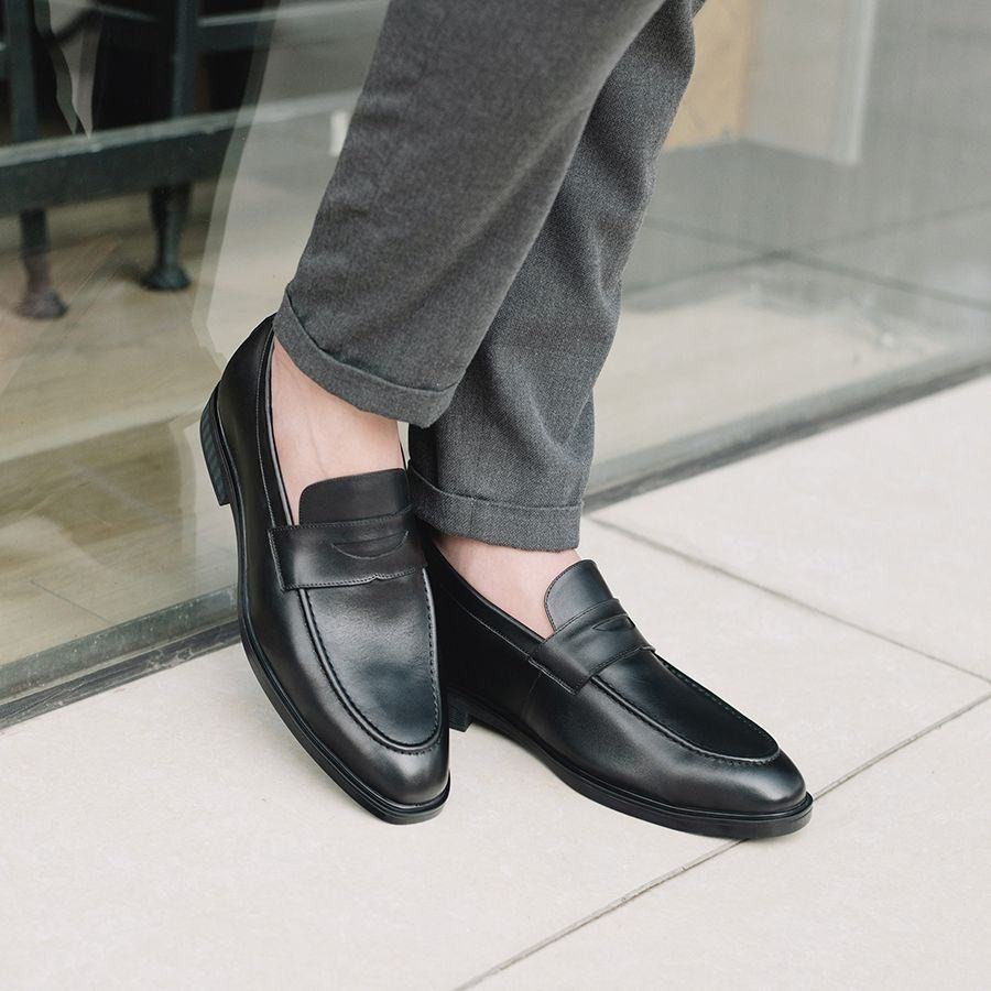 Giày lười tăng chiều cao nam dáng Penny Loafer màu đen