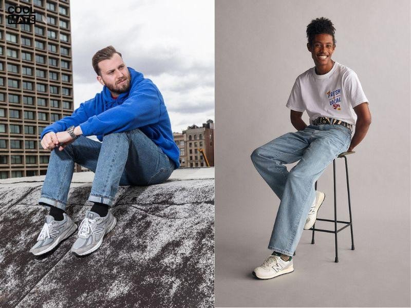 Giày New Balance nam phối đồ cùng quần jeans rách mang lại vẻ ngoài cá tính