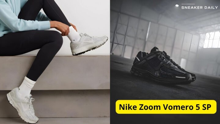 Giày Nike Zoom Vomero 5 SP màu be với các chi tiết kim loại, thiết kế năng động và thoải mái cho chân lớn