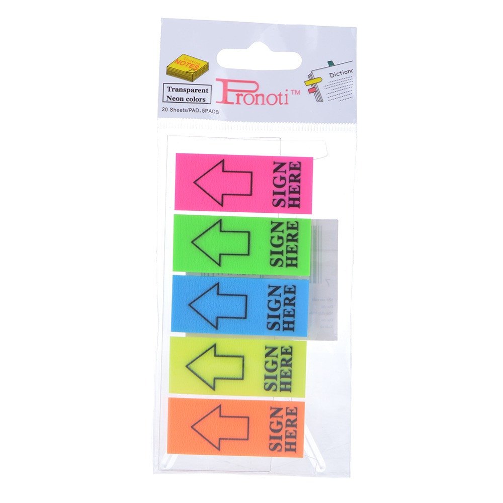 Giấy note trình ký Sign Here Pronoti 5 màu, dùng để đánh dấu vị trí ký hiệu.