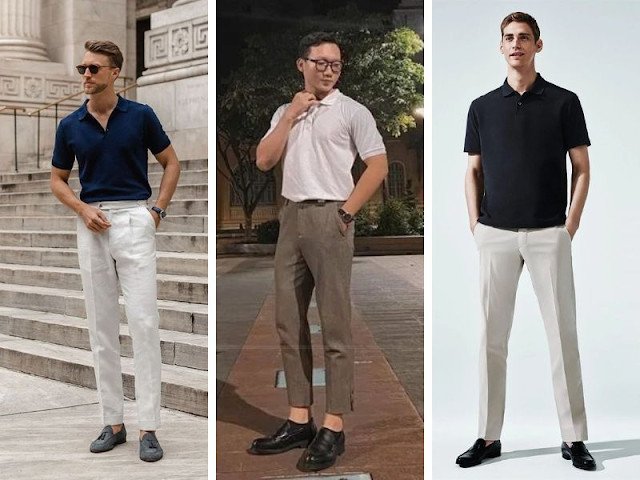 giày oxford phối quần tây áo polo