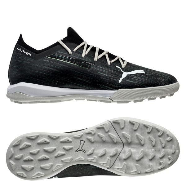 Giày Puma Ultra 1.2 Pro Cage TF đen xám xanh lá, thiết kế chuyên biệt cho sân cỏ nhân tạo.