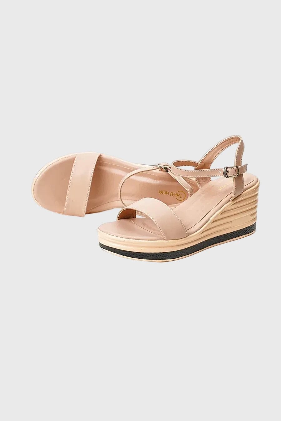Giày sandal đế xuồng da Microfiber màu be cao cấp 7cm, thoải mái cho phụ nữ U50