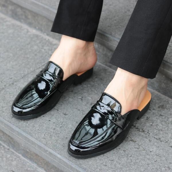 Giày sục nam da bóng màu đen sang trọng