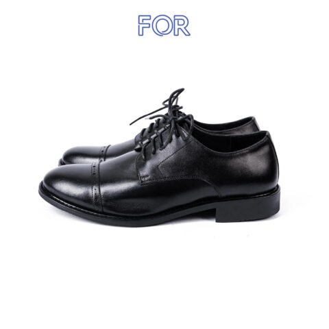 Giày tây chú rể Brogue Derby da bò đen với họa tiết đục lỗ tinh tế