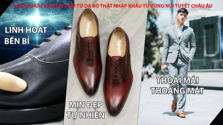 Giày tây nam đế đỏ chất liệu da bê nhập khẩu từ Châu Âu