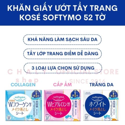 Giấy tẩy trang Kose Softymo của Nhật Bản với bao bì màu hồng đặc trưng