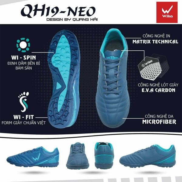 Giày thể thao bóng đá Wika QH19 NEO Quang Hải tím than, một biểu tượng của sự hợp tác