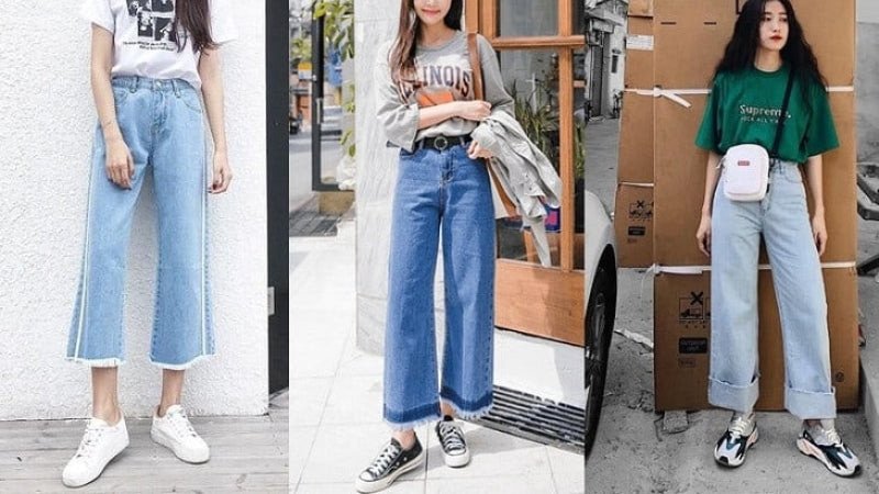 Giày thể thao độn đế và quần ống loe tạo nét cổ điển riêng biệt