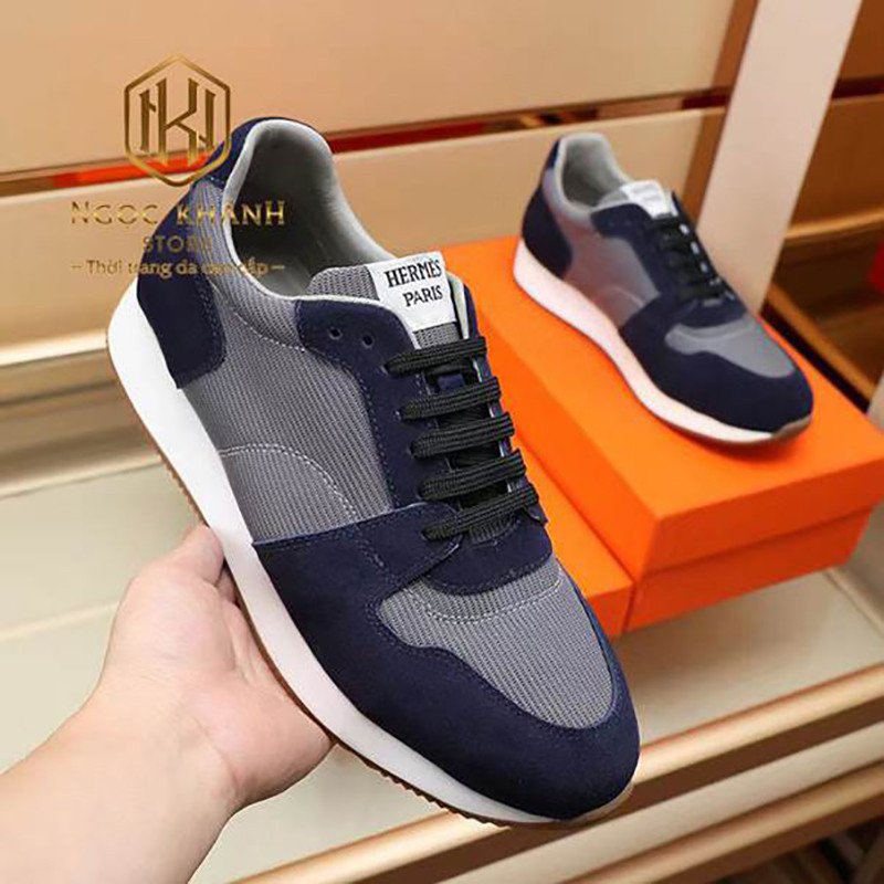 Giày thể thao Hermes nam màu xanh than phối xám lịch lãm