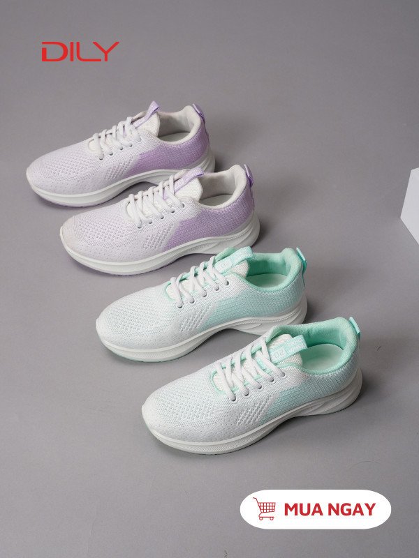 Giày thể thao nữ đế cao màu tím và xanh mint siêu êm chân
