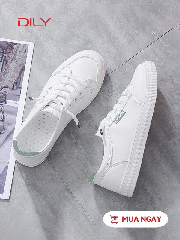 Giày thể thao nữ đế cao màu trắng kiểu dáng cổ điển