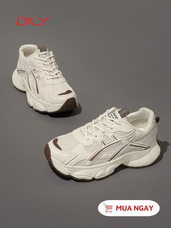 Giày thể thao nữ đế cao màu trắng nâu phong cách trẻ trung