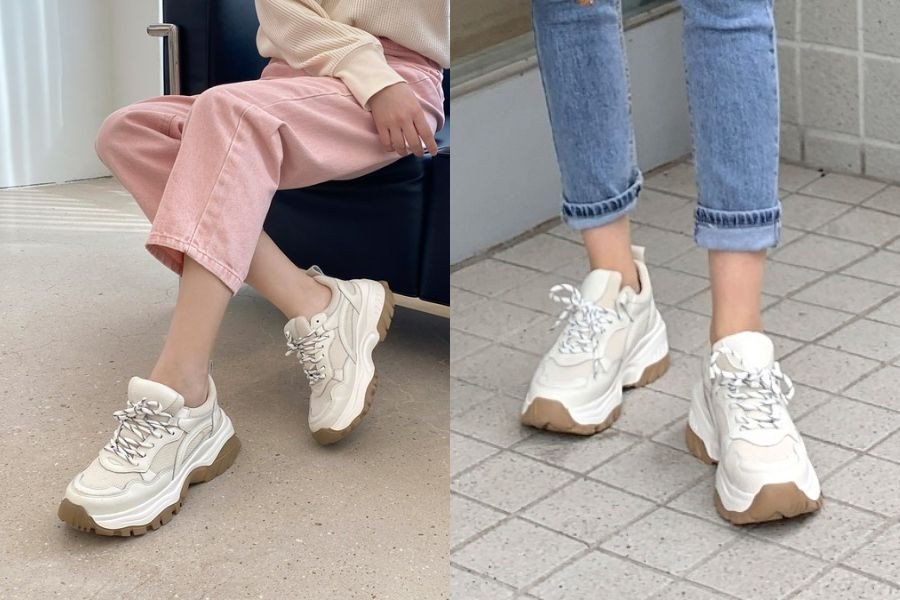Giày thể thao nữ SOVO Hàn Quốc màu trắng với đế cao và đường nét đơn giản
