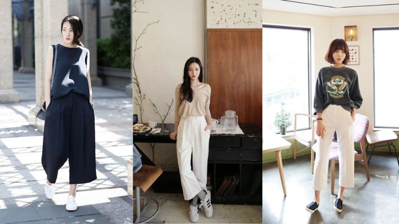 Giày thể thao phối với quần culottes