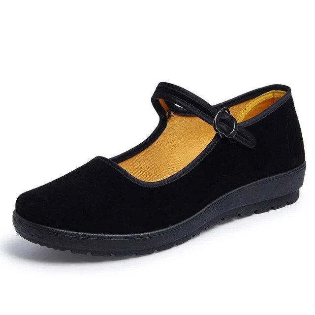 Giày vải quai ngang màu đen, thiết kế tối giản, êm ái cho phụ nữ trung niên