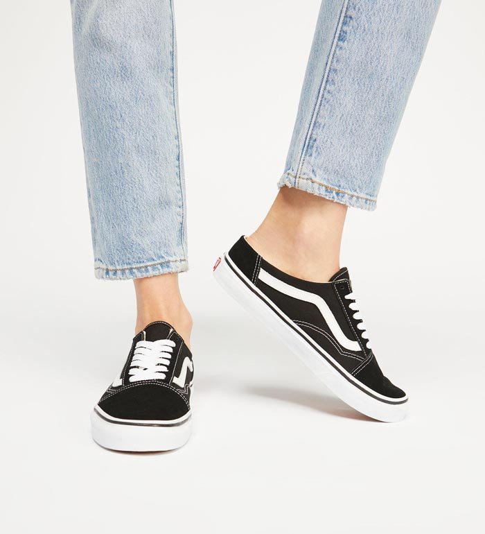 Giày Vans Old Skool Mule đen trắng kết hợp canvas và da lộn