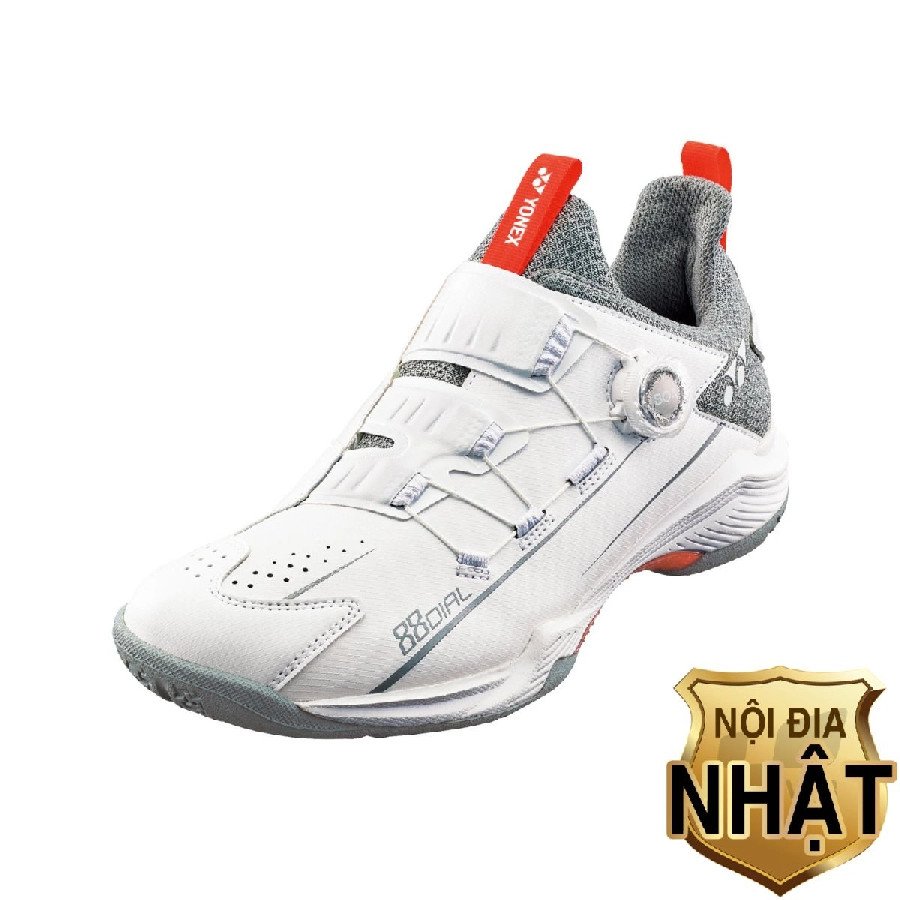 Giày Yonex 88 Dial 2 Wide trắng xám, tích hợp hệ thống vặn nút BOA Fit tiện lợi cho form rộng.