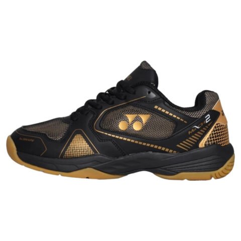 Giày Yonex Mach 2 phối màu đen vàng nổi bật, thiết kế thể thao hiện đại.
