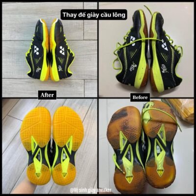 Giày Yonex trước và sau khi thay đế đã mòn