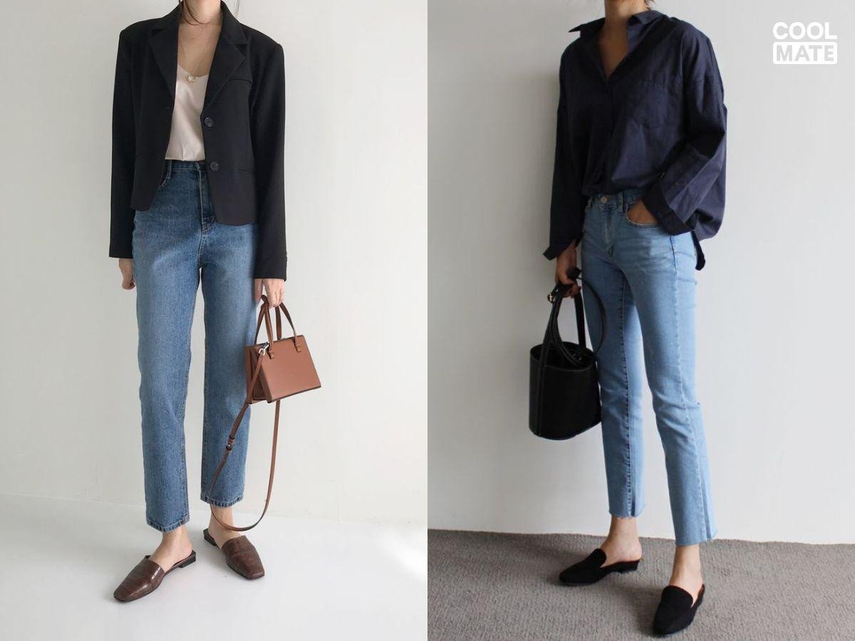 gợi ý phối quần jean và giày mule cho nữ