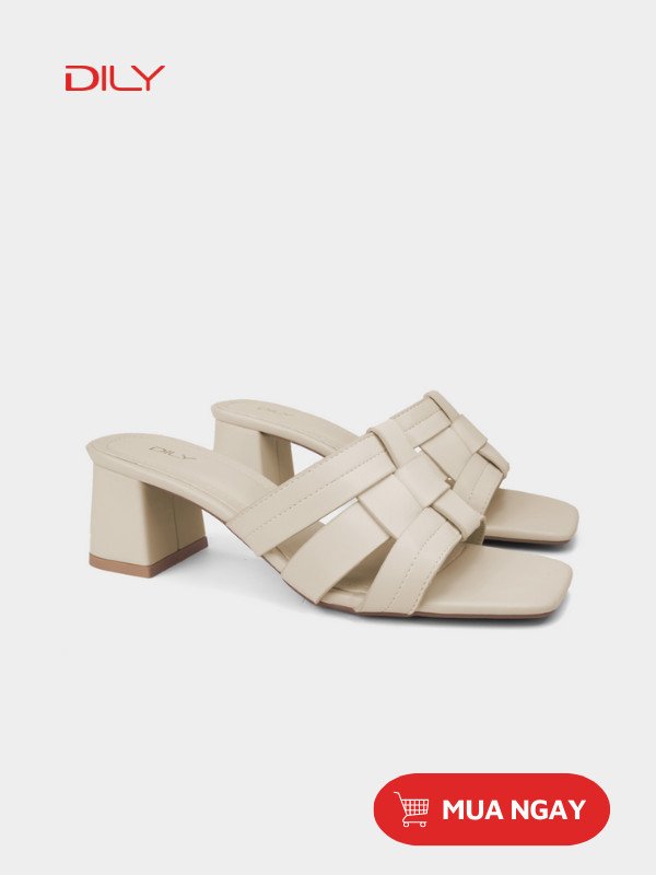 Guốc đế vuông quai đan bản lớn màu nâu cho nữ