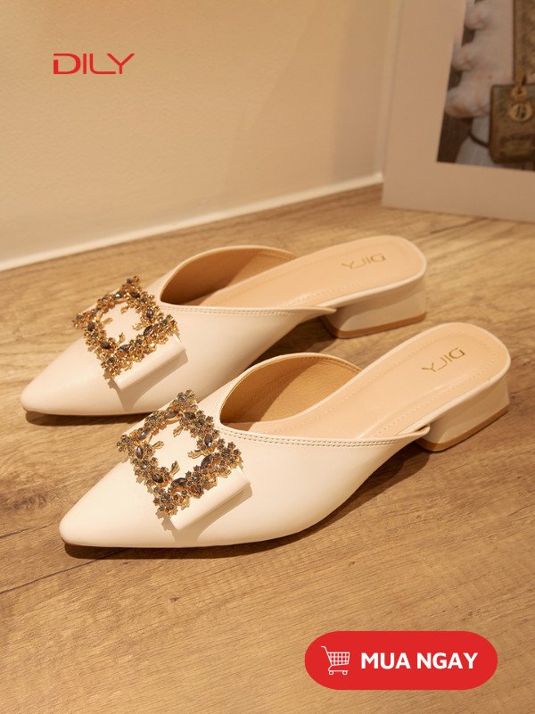 Guốc mules công sở nữ khóa đính đá AA0403
