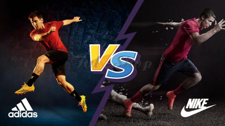 Hai siêu sao Cristiano Ronaldo và Leo Messi mang giày Nike và Adidas trên sân cỏ
