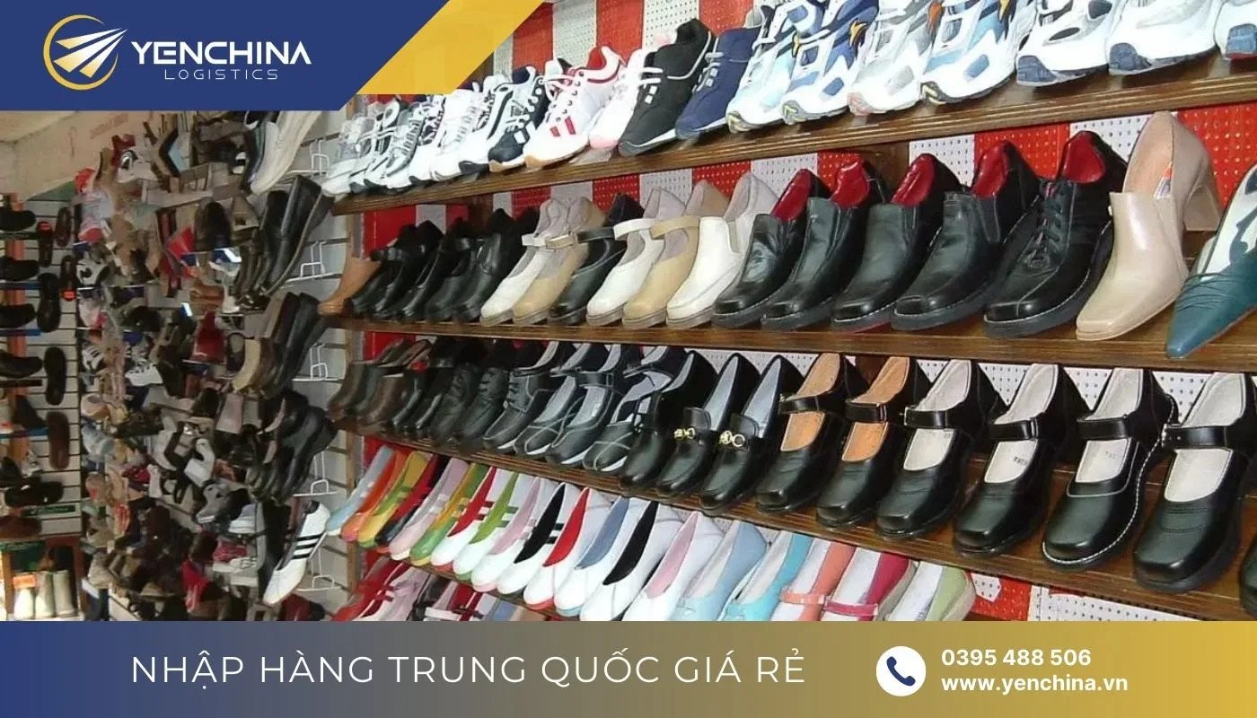 Hình ảnh các gian hàng giày dép tại chợ đầu mối Việt Nam cung cấp giày dép Quảng Châu
