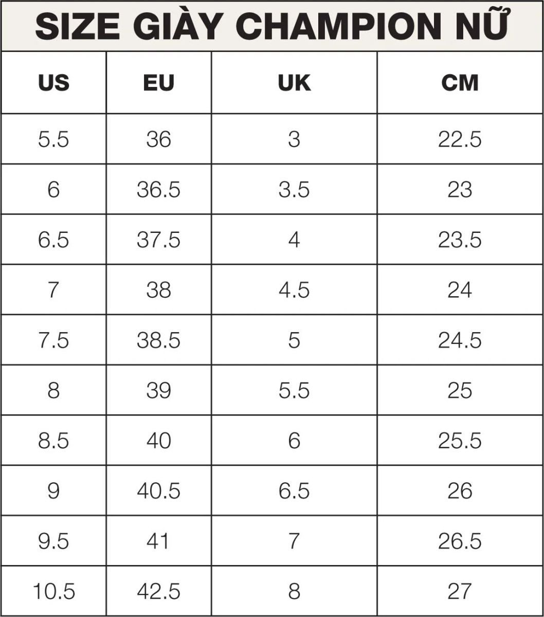 Hình ảnh chi tiết giày Champion Essentials T-Trainer, tầm quan trọng của việc đo cỡ chân Champion.
