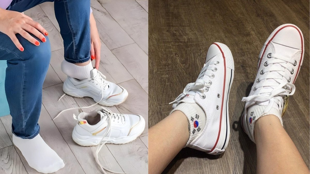 Hình ảnh đôi chân thử giày, gợi ý cách xử lý khi kích thước chân nằm giữa hai size giày.