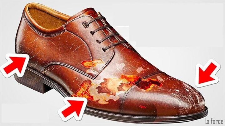 Hình ảnh đôi giày da bị bong tróc bề mặt do nhiều nguyên nhân