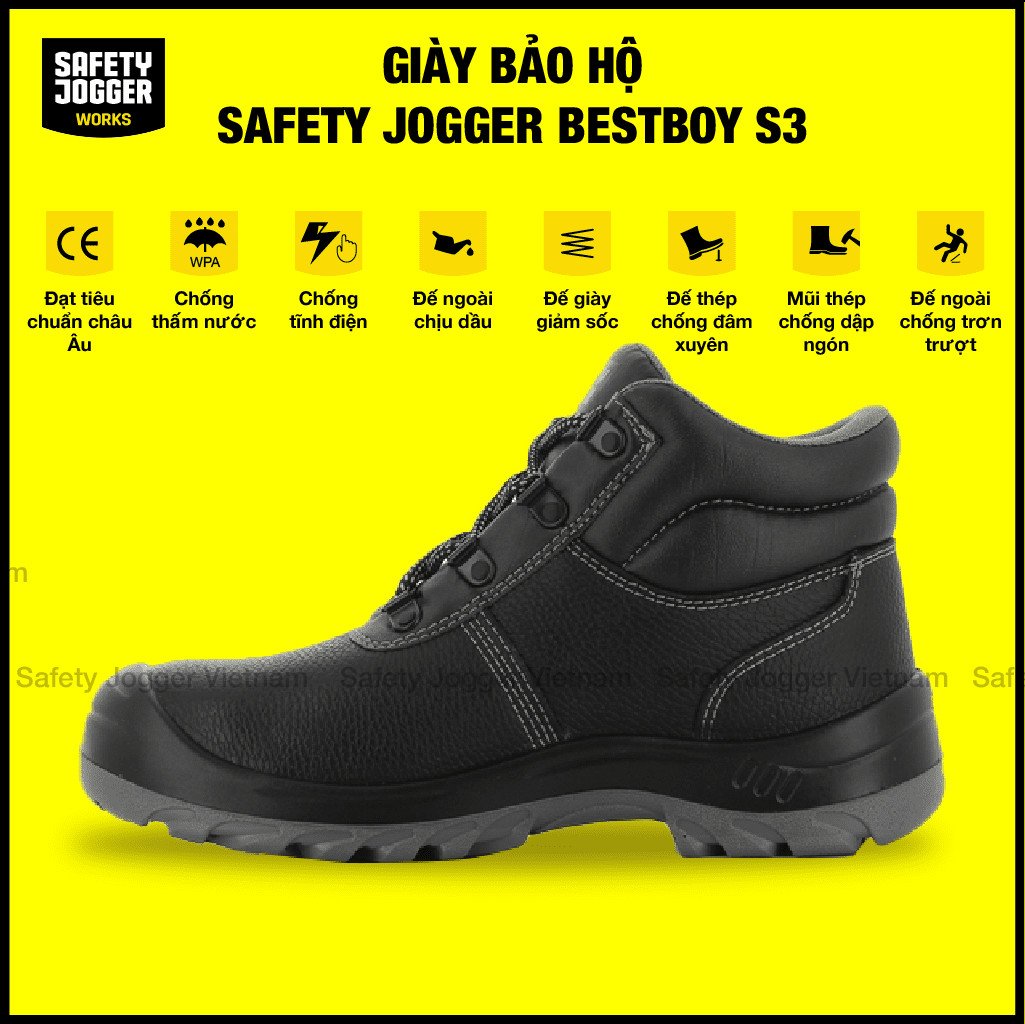 Hình ảnh giày bảo hộ Jogger Bestboy S3 màu đen, thể hiện kiểu dáng thể thao và tính năng chống thấm nước.