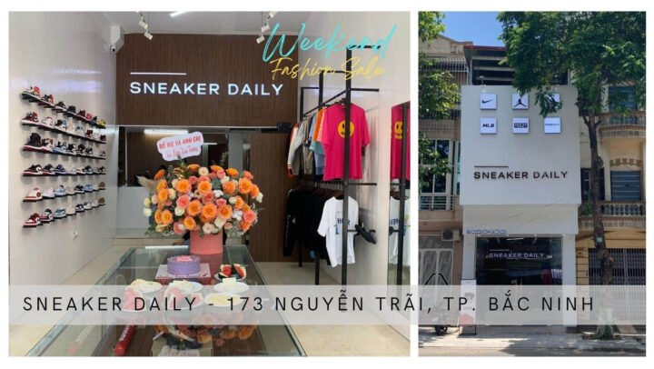 Hình ảnh mặt tiền một shop giày sneaker tại Bắc Ninh với thiết kế hiện đại