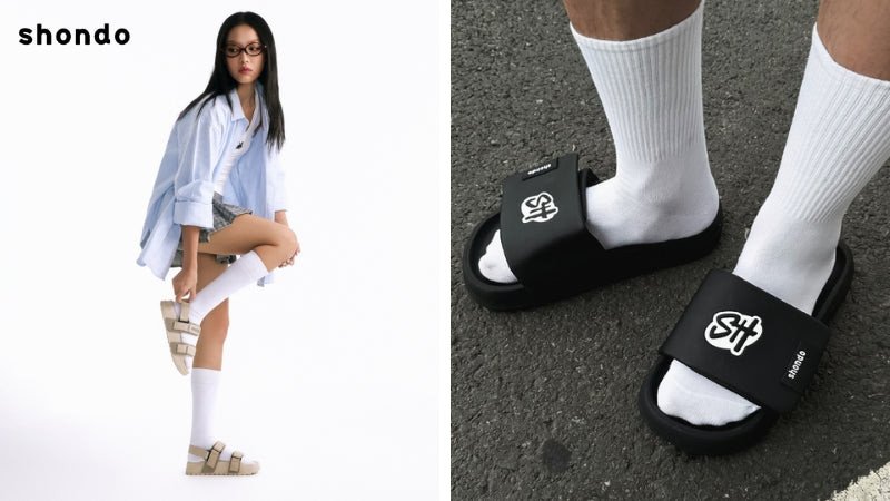 Hình ảnh một người đang thử giày size 39 kèm tất, gợi ý chọn size lớn hơn để thoải mái