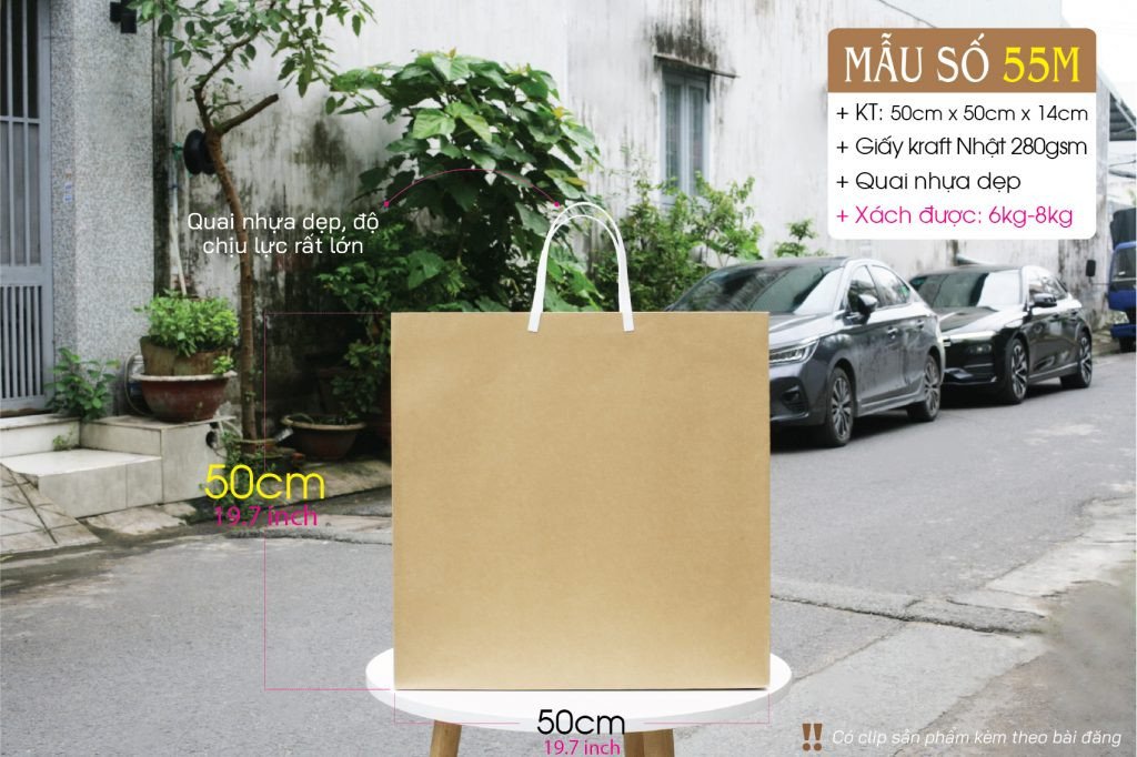 Hình ảnh túi giấy size lớn, kích thước 50cm x 50cm x 14cm, phù hợp để đựng một bức tranh nghệ thuật