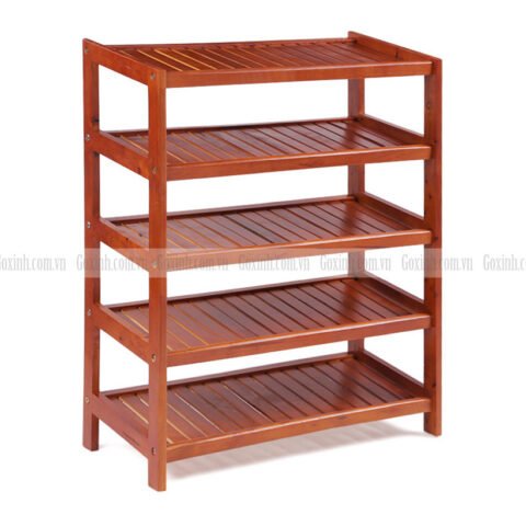 Kệ để giày dép bằng gỗ 5 tầng với thiết kế tối giản, màu gỗ tự nhiên