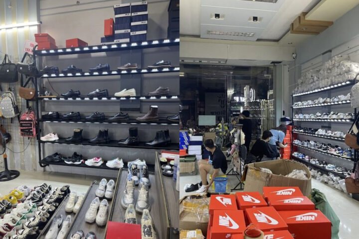 Kệ trưng bày đa dạng giày sneaker tại DC Store Cần Thơ