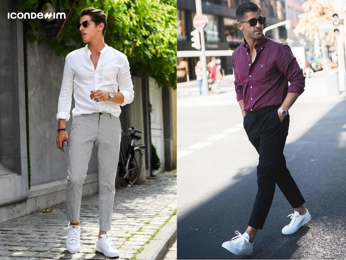 Kết hợp giày sneaker với quần âu và áo sơ mi thanh lịch