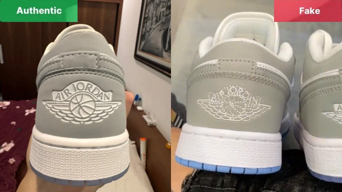 Kiểm tra đường khâu gót giày Jordan 1 Low thật