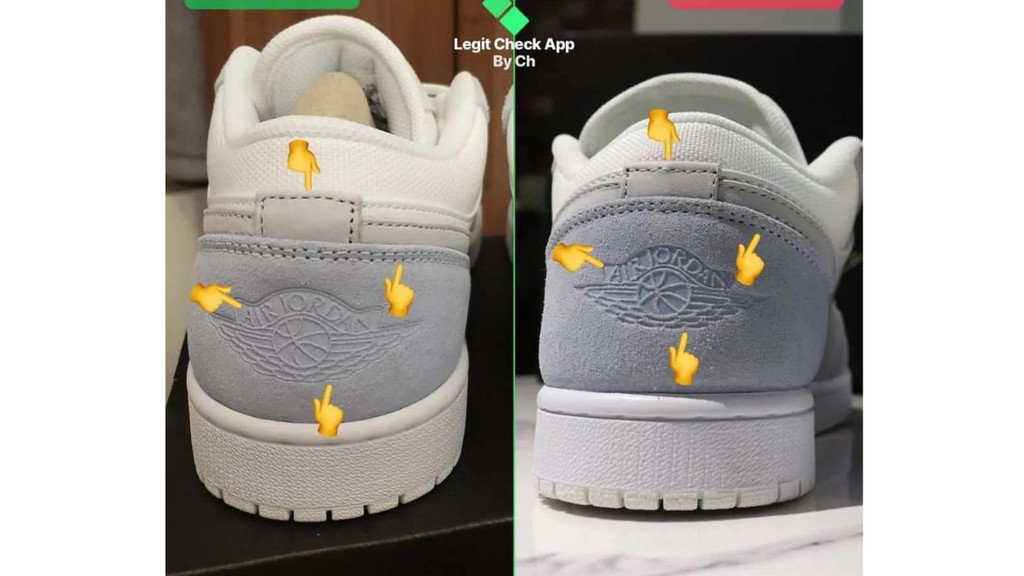 Kiểm tra đường nét gót giày Jordan 1 Low chính hãng và hàng giả