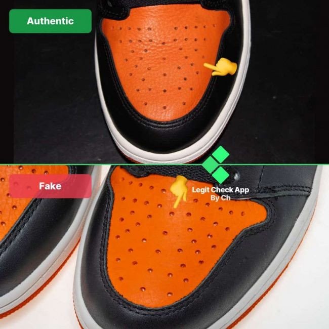 Kiểm tra lỗ đục trên mũi giày Air Jordan thật và giả