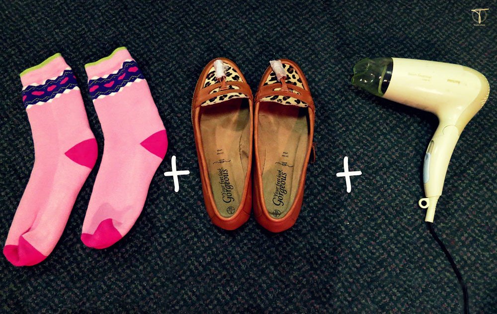 Kỹ thuật làm rộng giày bằng máy sấy và tất, hữu ích khi mang giày thể thao bị đau ngón chân cái