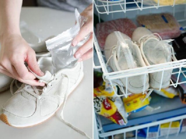 Làm mềm giày sneaker bằng túi nước đá