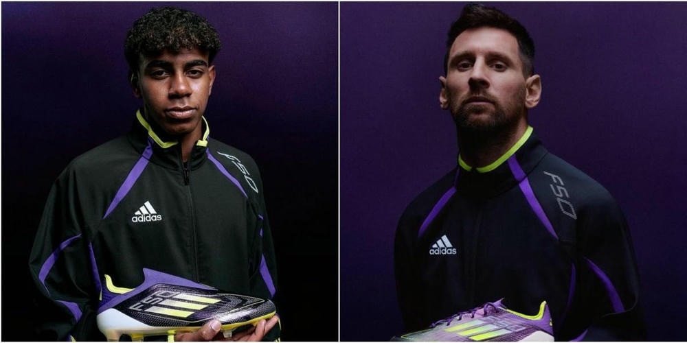 Lamine Yamal trong pha bóng với giày đá bóng Adidas F50