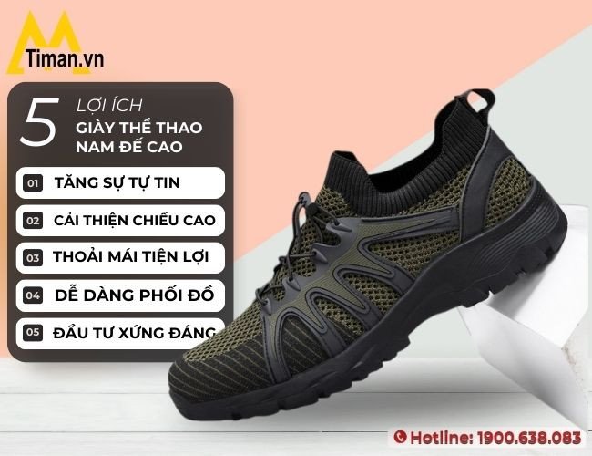 Lợi ích khi mang giày thể thao độn đế nam màu đen giúp tăng chiều cao tự nhiên