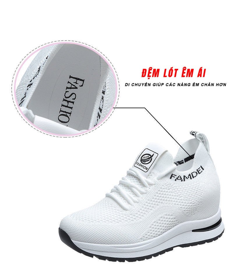Lớp đệm lót êm ái bên trong giày lười nữ dáng thể thao, mang lại cảm giác dễ chịu suốt ngày dài.